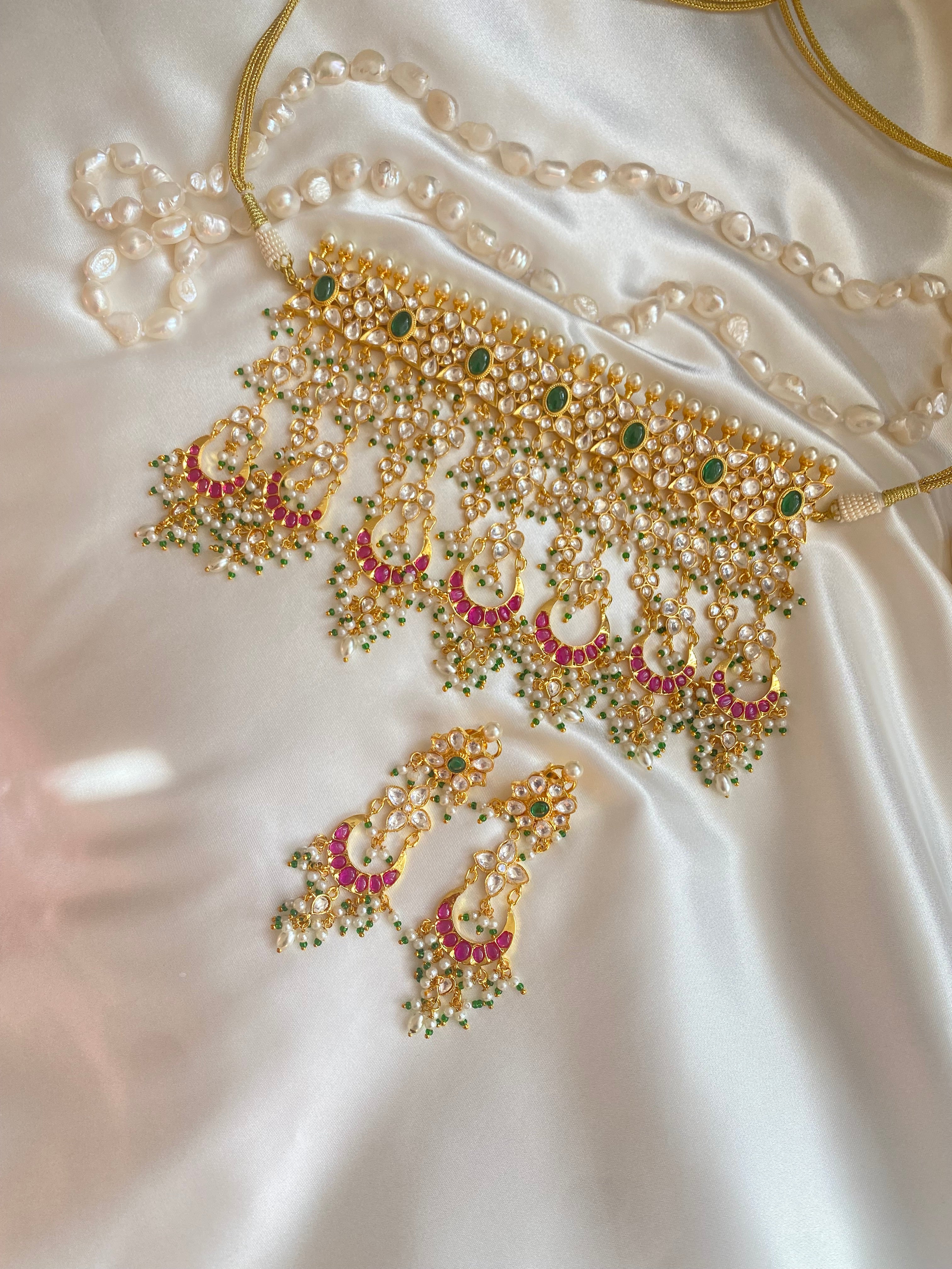 Sabyasachi Inspired Victorian Ruby Pink Diamond Pearl Choker -  Finland