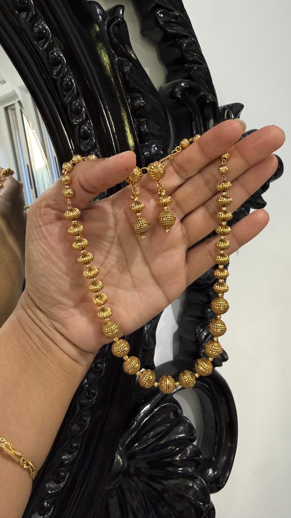 Antique gold plated necklace Matar Mala chain set Sandookh collection
