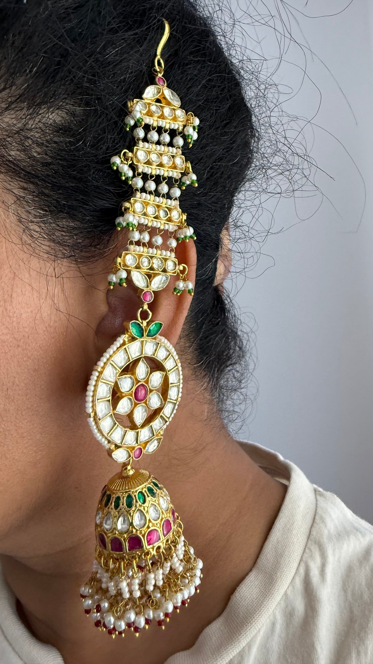 Pachi Kundan jhumka earrings
