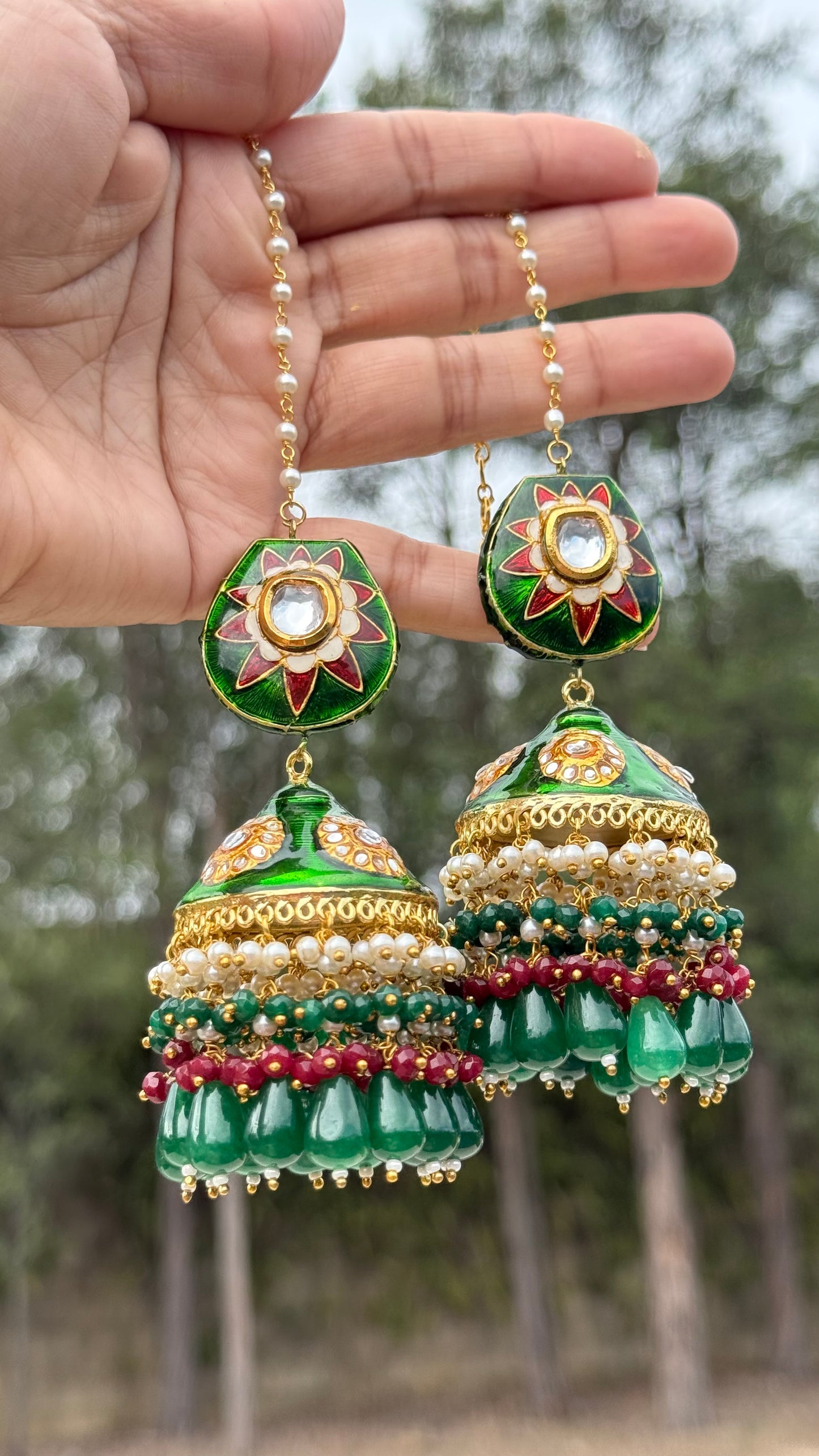 Premium quality hand made meena kundan jhumka