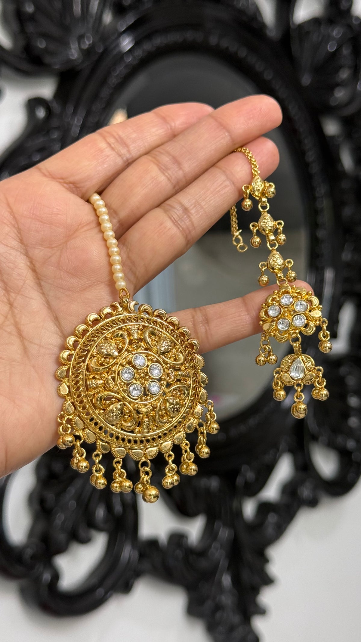 1g gold plated tikka set with studs and sahare attached Sandookh collection