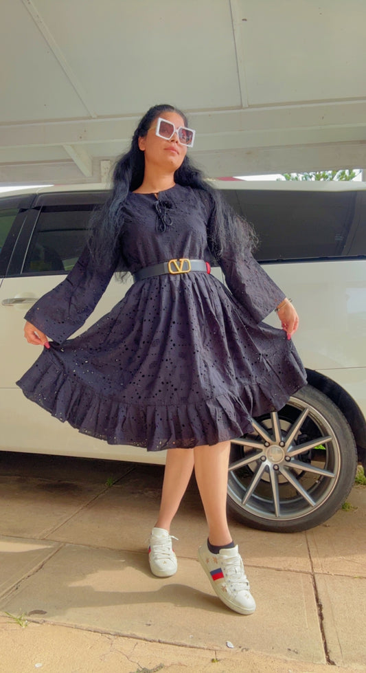 Black Chikankari cotton short outfit