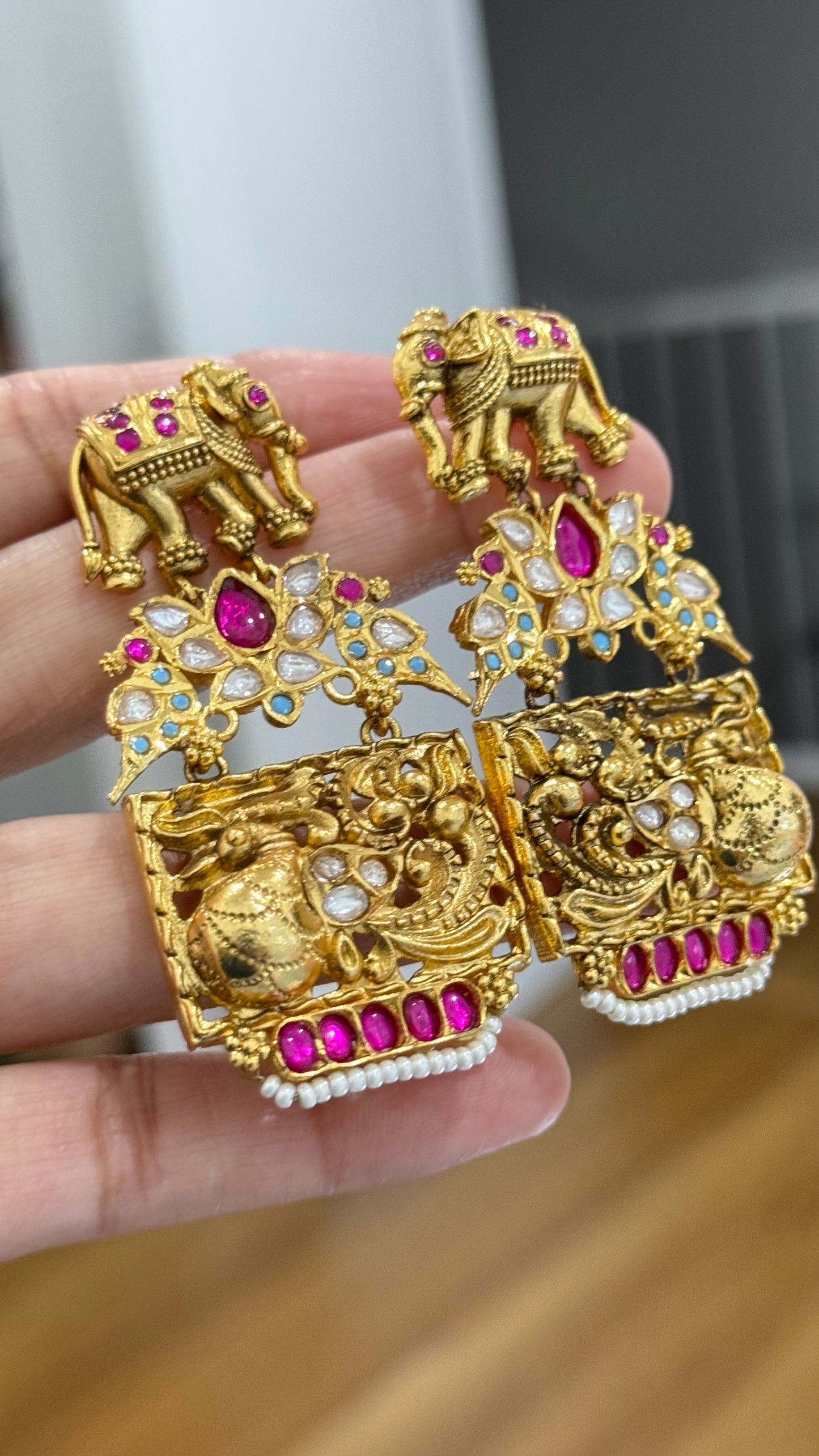 Elephant Antique Look Gold Plated Earrings