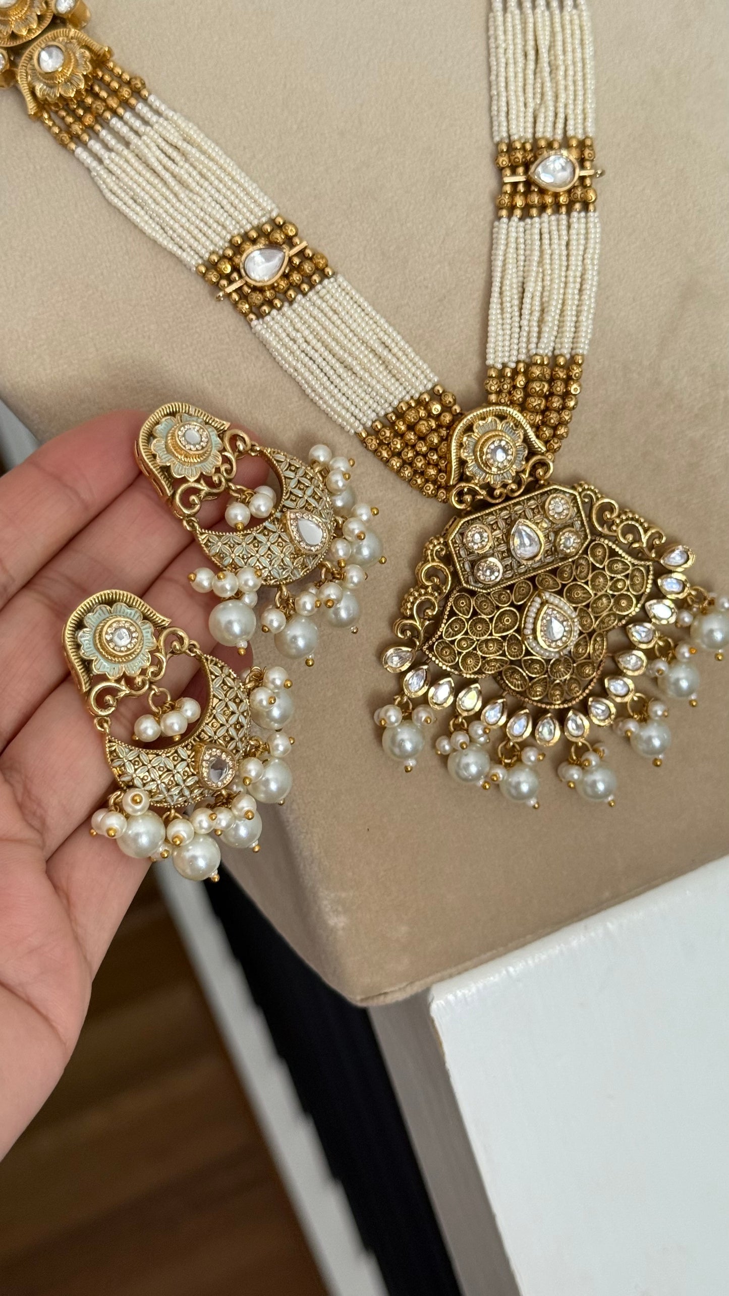 Gold Plated Indian Long necklace / Raani haar Sandookh collection