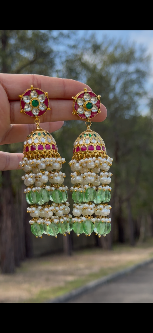 Pachi Kundan jhumka earrings
