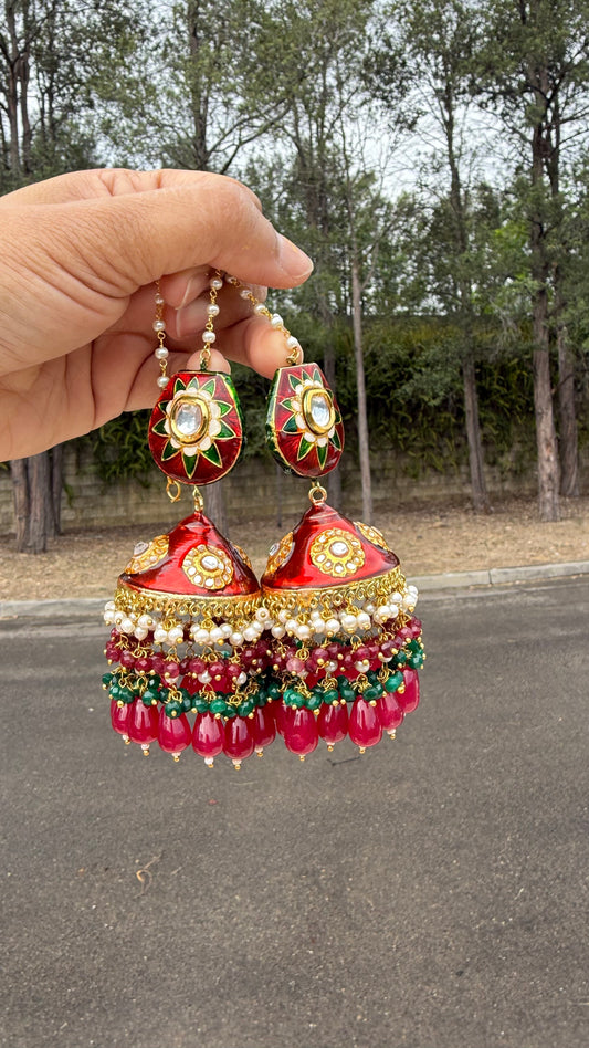 Premium quality hand made meena kundan jhumka