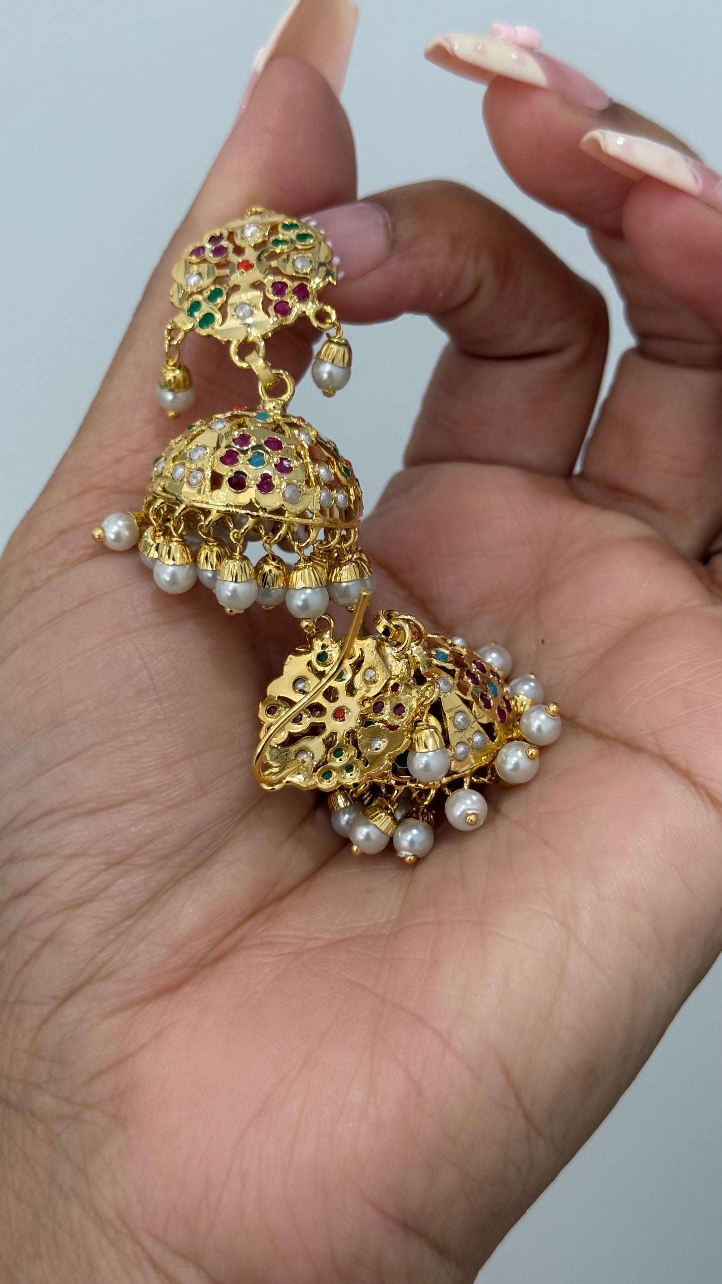 Real Jadau Gold Plated jhumka