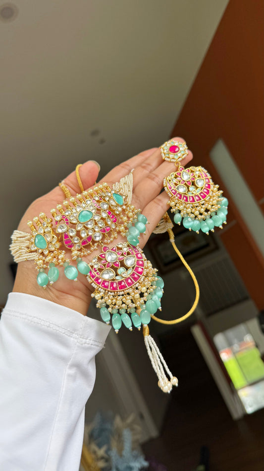 Gold Plated pachi kundan necklace with matching earrings Bridal