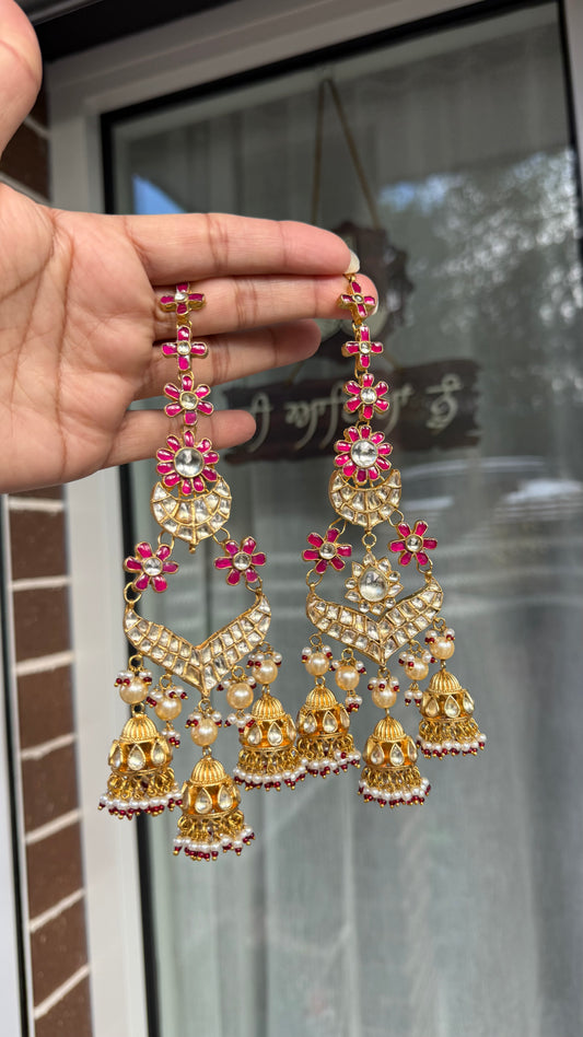 pachi kundan earrings with attached sahare premium quality hand made