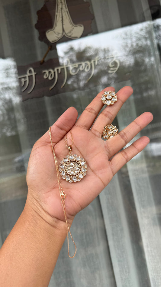 Rose gold plated pendant uncut kundan diamond quality