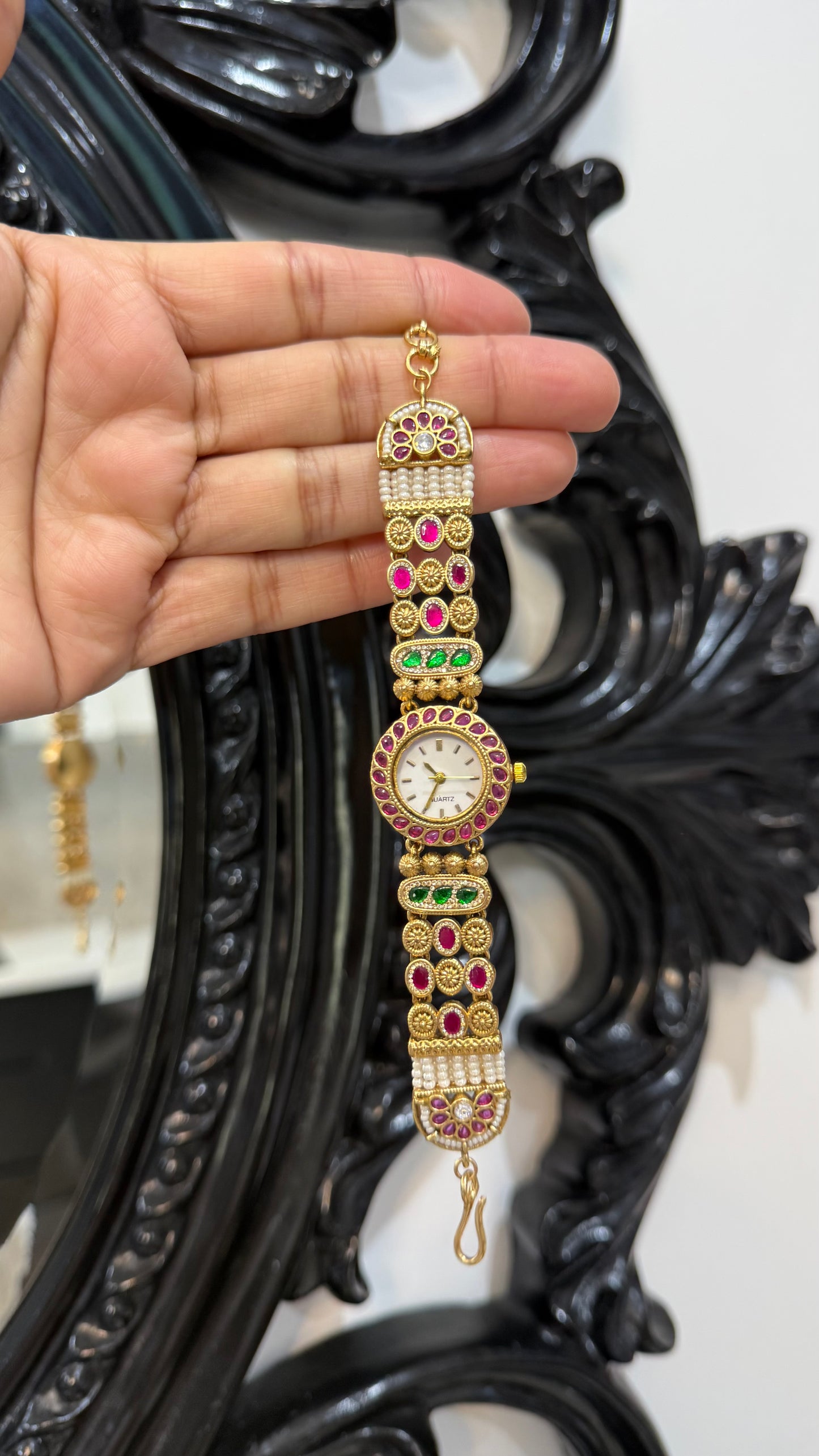 Kundan Heritage Kashmiri Watch | Traditional Indian Jewellery Watch Rakhi gift for bhai or sister