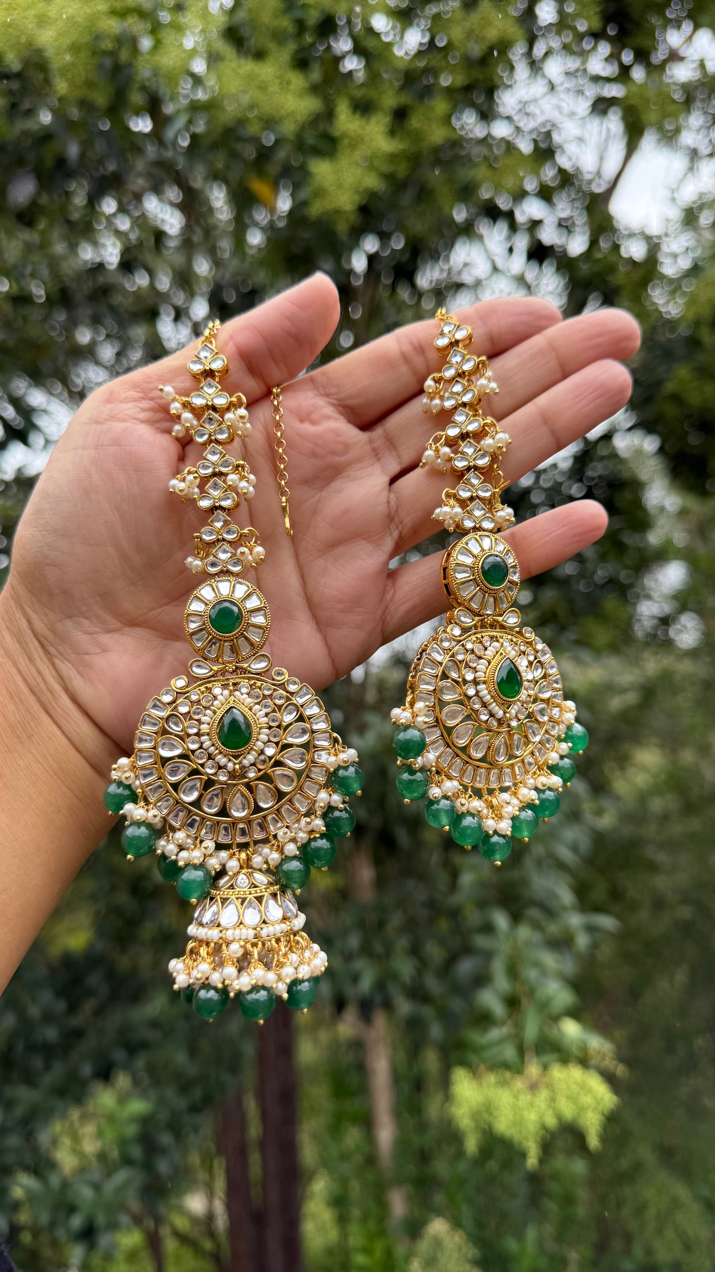 Kundan Earrings with Tikka and Sahare green