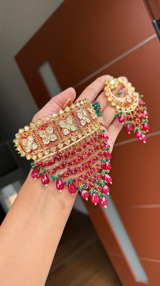 uncut kundan gold plated Choker ruby green mix