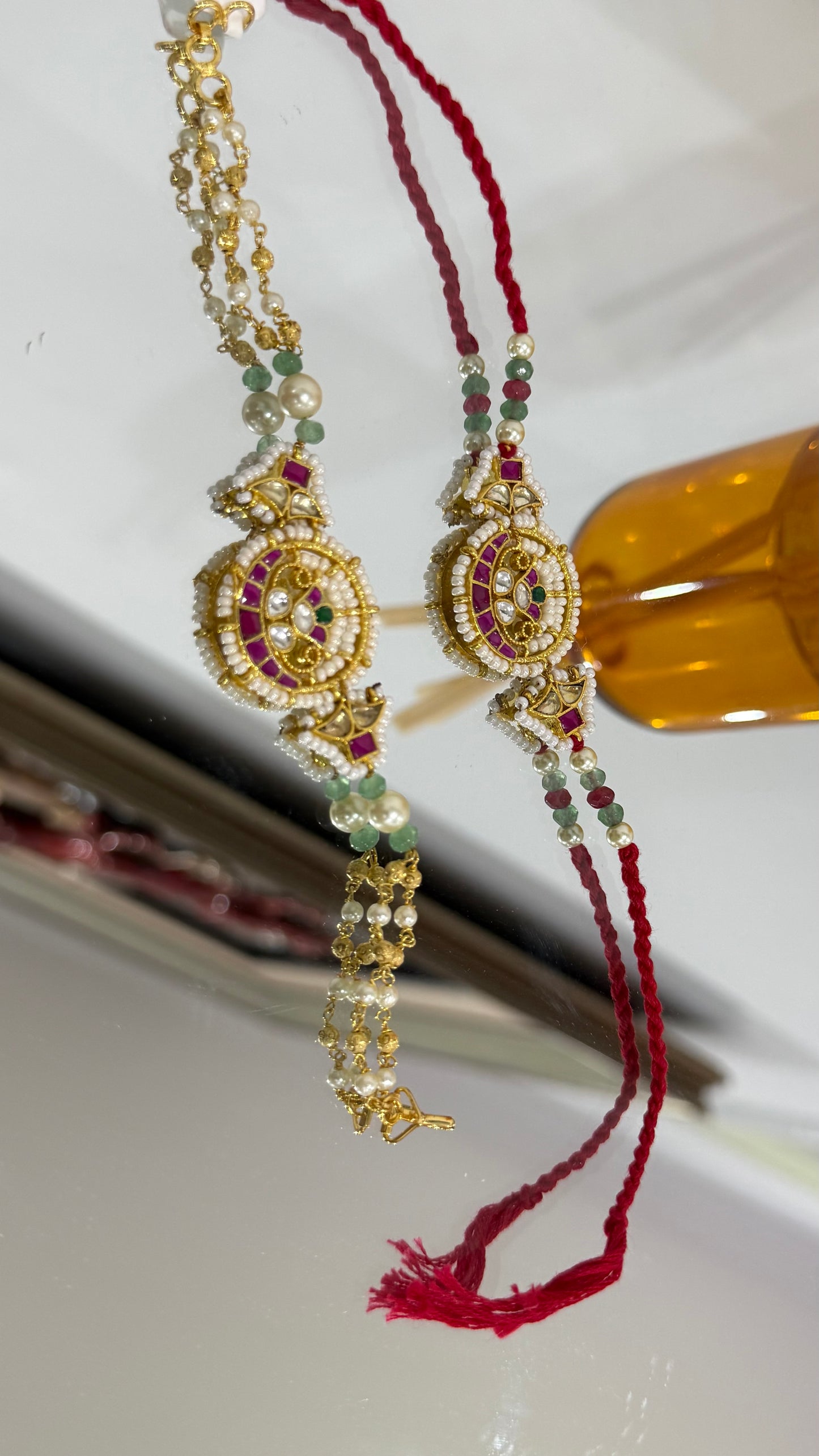 Premium Pachi Kundan Rakhi for Brother and Bhabi combo