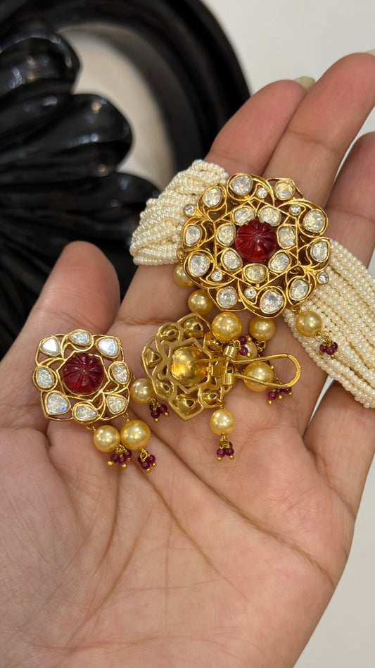Moissanite choker ruby and white pearl