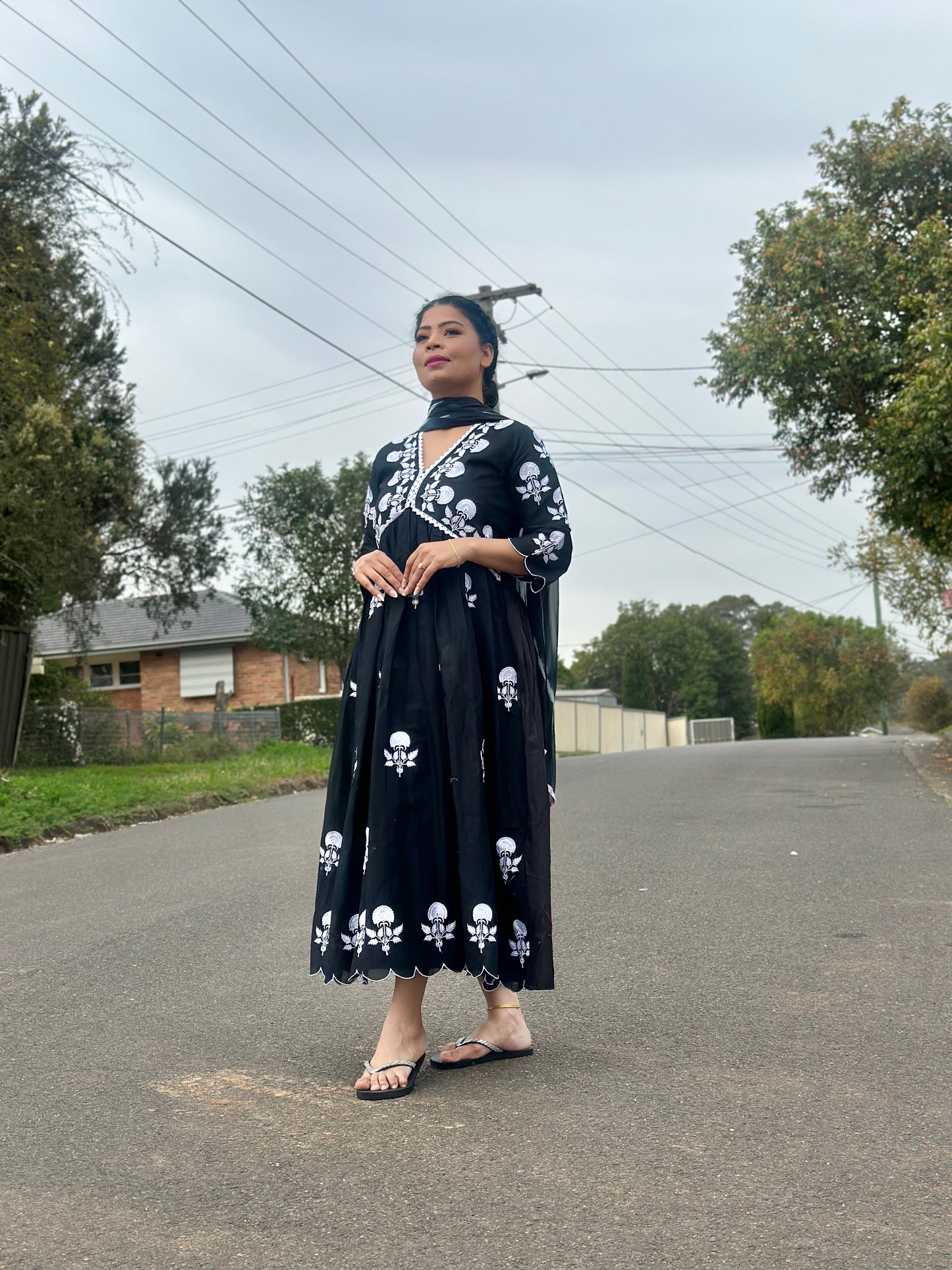 black cotton outfit with dupatta