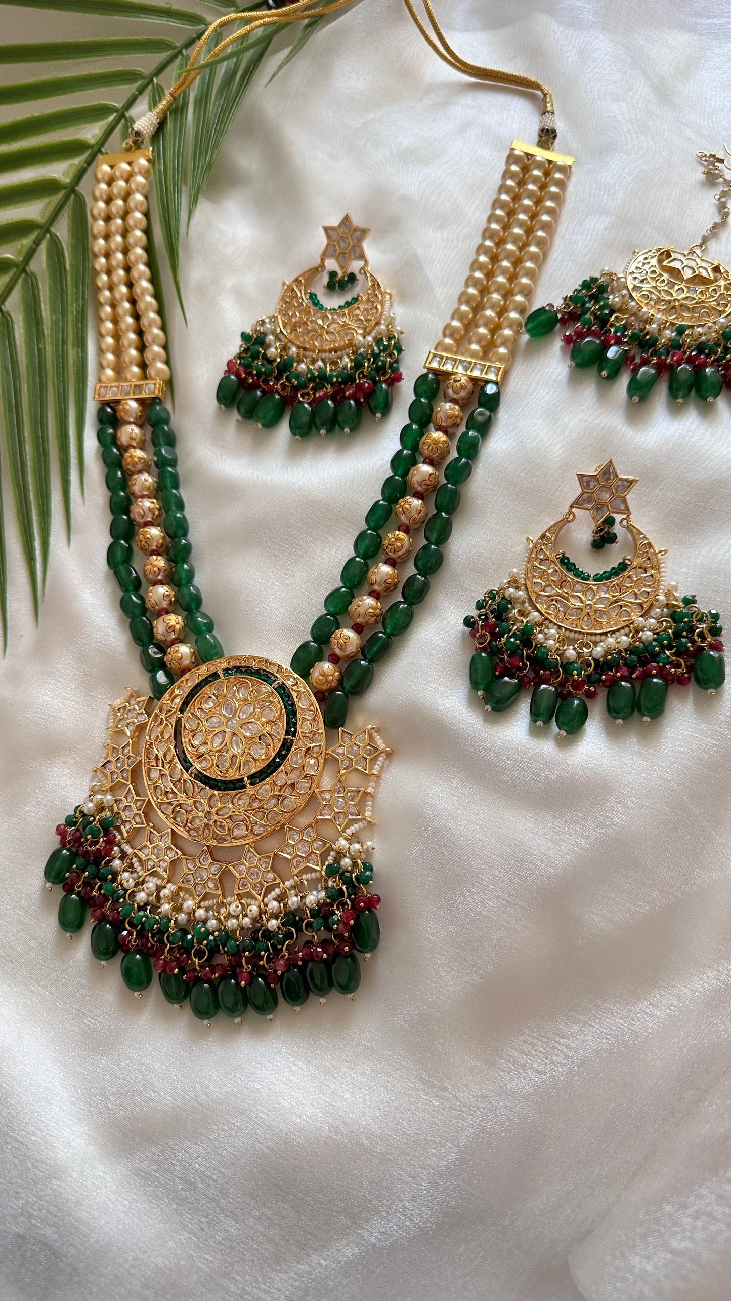Long necklace raani haar green bridal or regular party wear