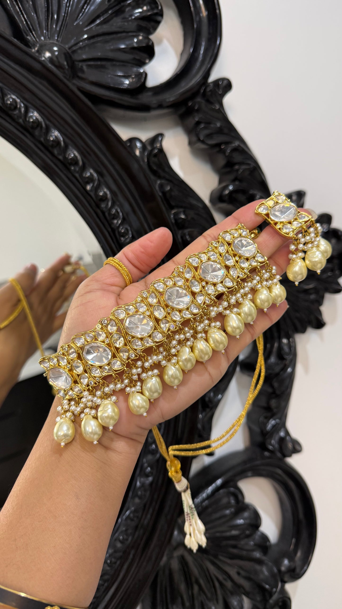 Gold Plated Kundan Necklace with Earring