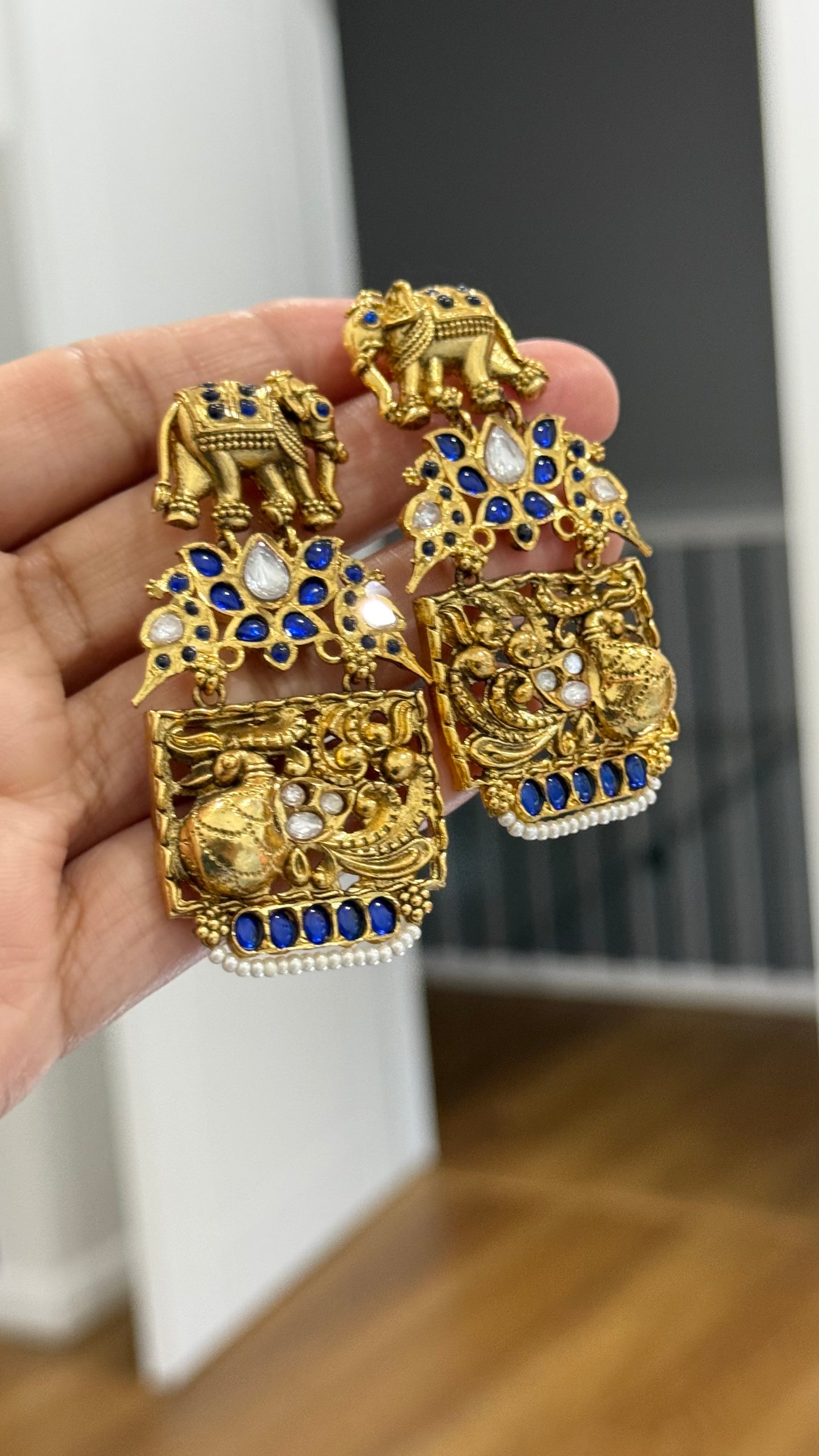 Elephant Antique Look Gold Plated Earrings