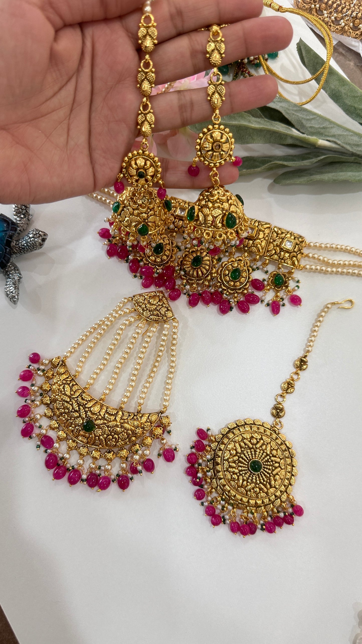 Gold look choker set sandookh bridal