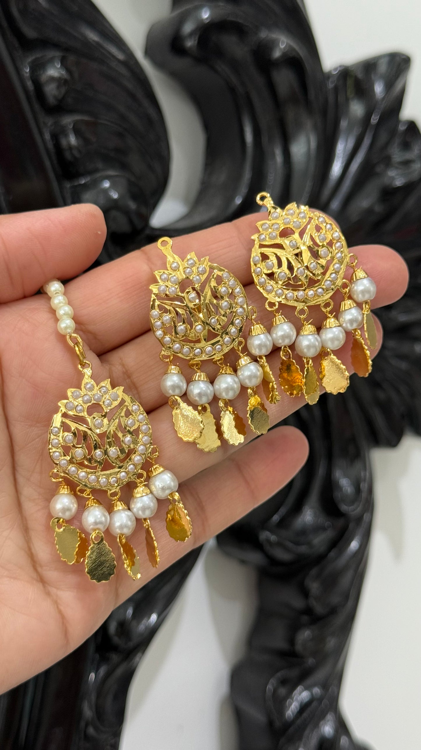 real jadau gold plated stud earrings with tikka