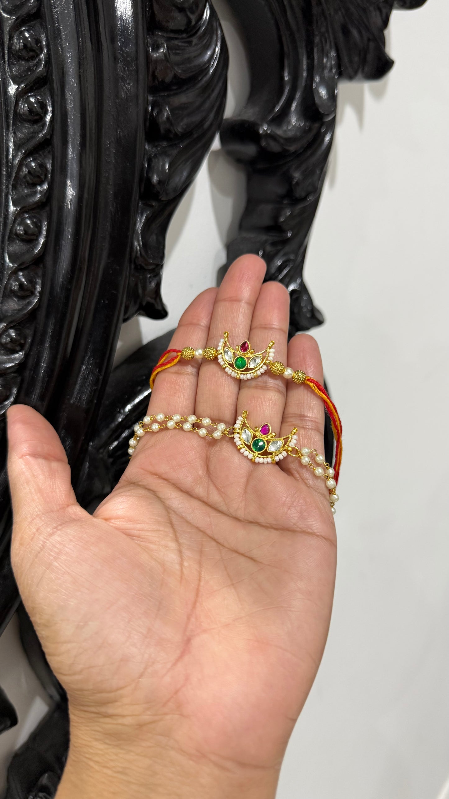 Premium Pachi Kundan Rakhi for Brother and Bhabi combo