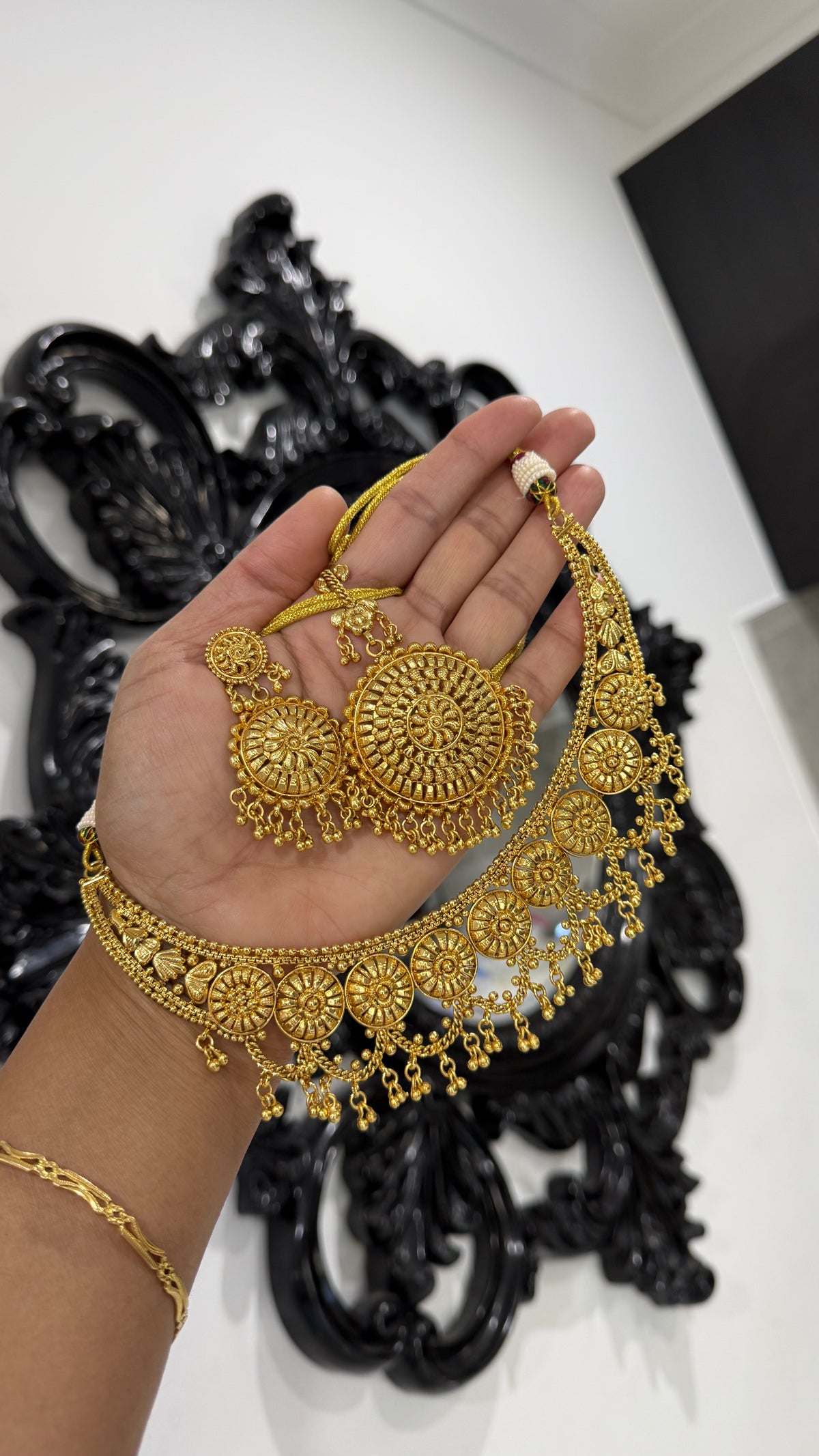 Antique look Gold Plated Necklace with Earring and tikka Bridal Jewellery Sandookh collection