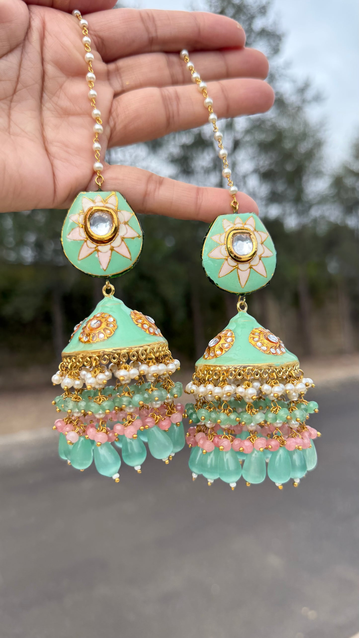 Premium quality hand made meena kundan jhumka