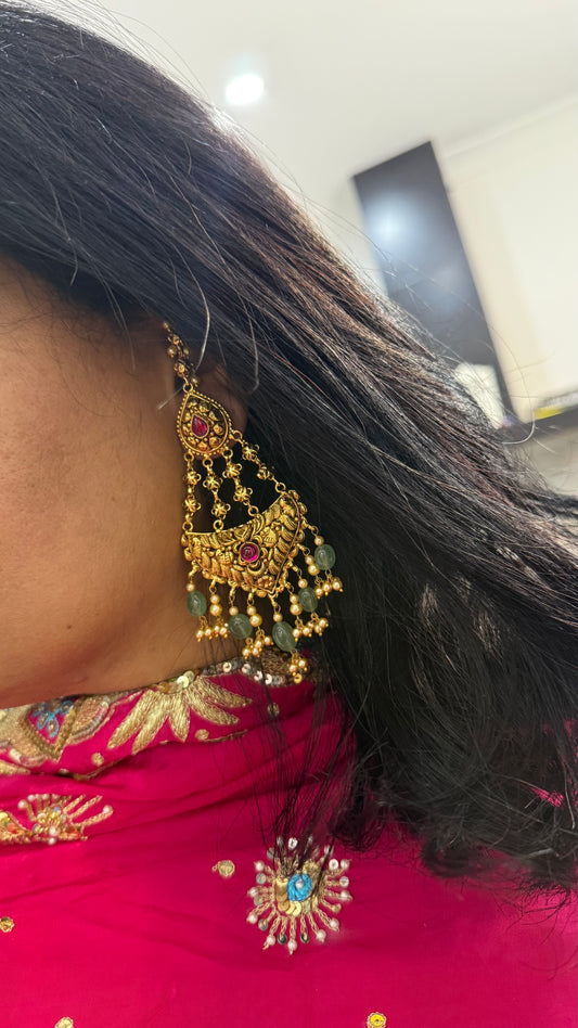 Gold plated earrings with attached sahare Sandookh collection