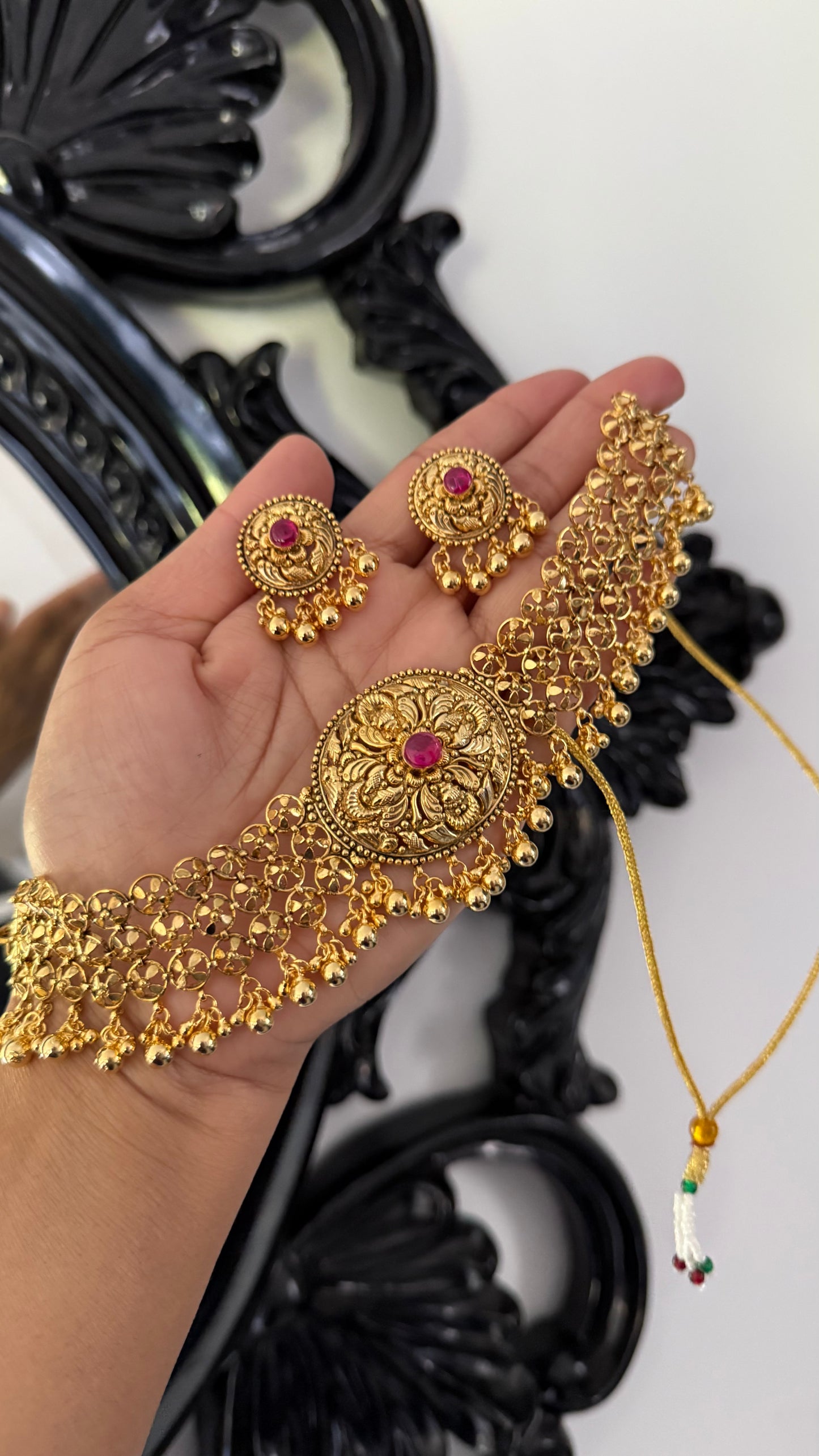 Gold Plated Indian Choker Set with studs Sandookh collection