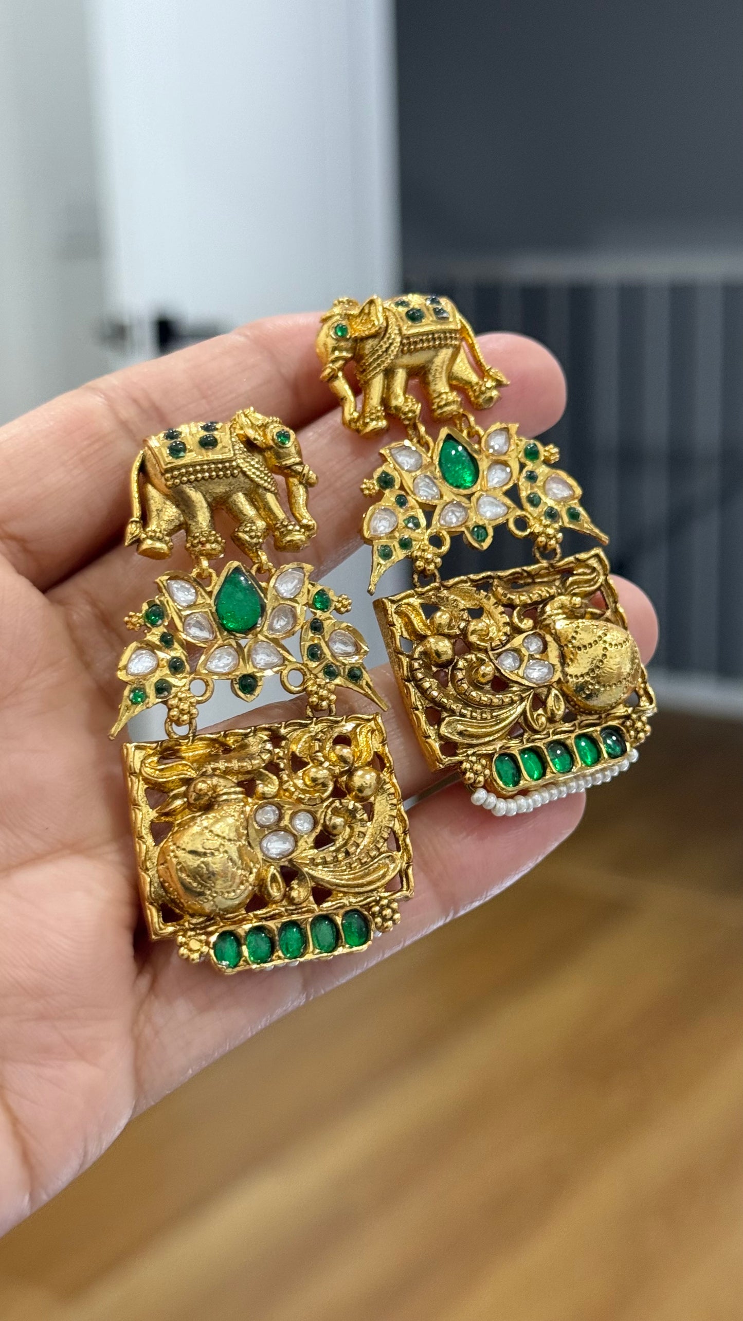 Elephant Antique Look Gold Plated Earrings