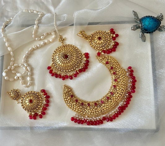 Gold plated necklace set sandookh perfect for bride