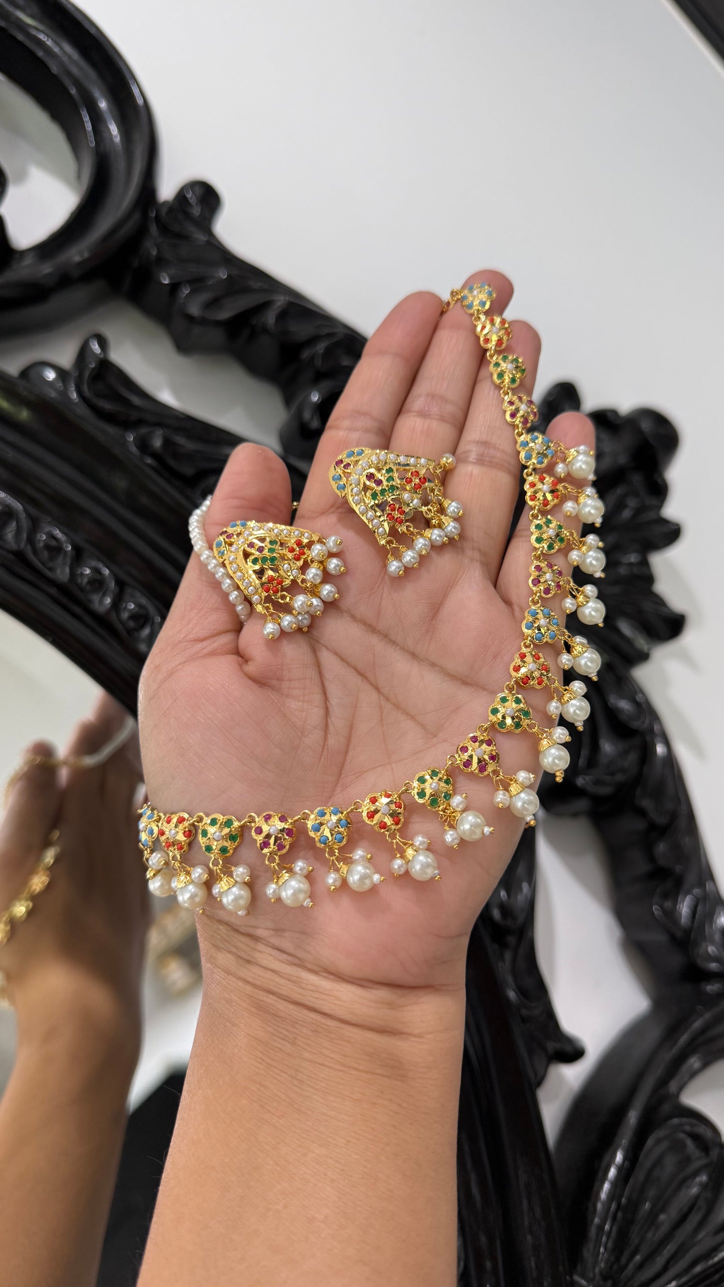 Real Jadau Gold Plated Necklace Set with Matching Earrings | Bridal Indian Jewellery Australia