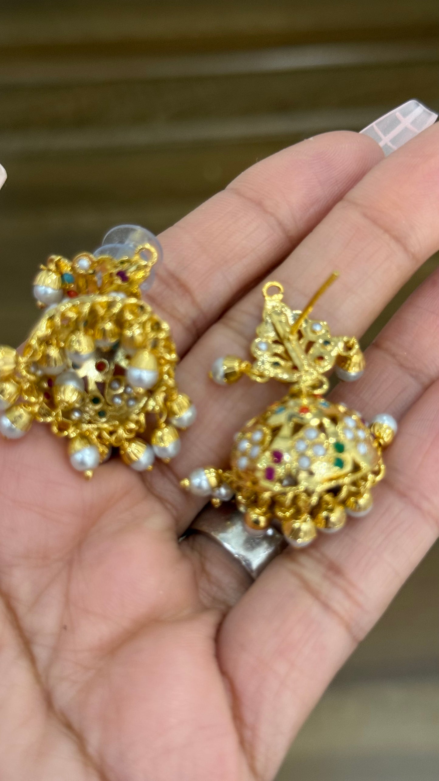 Real Jadau Gold Plated jhumka