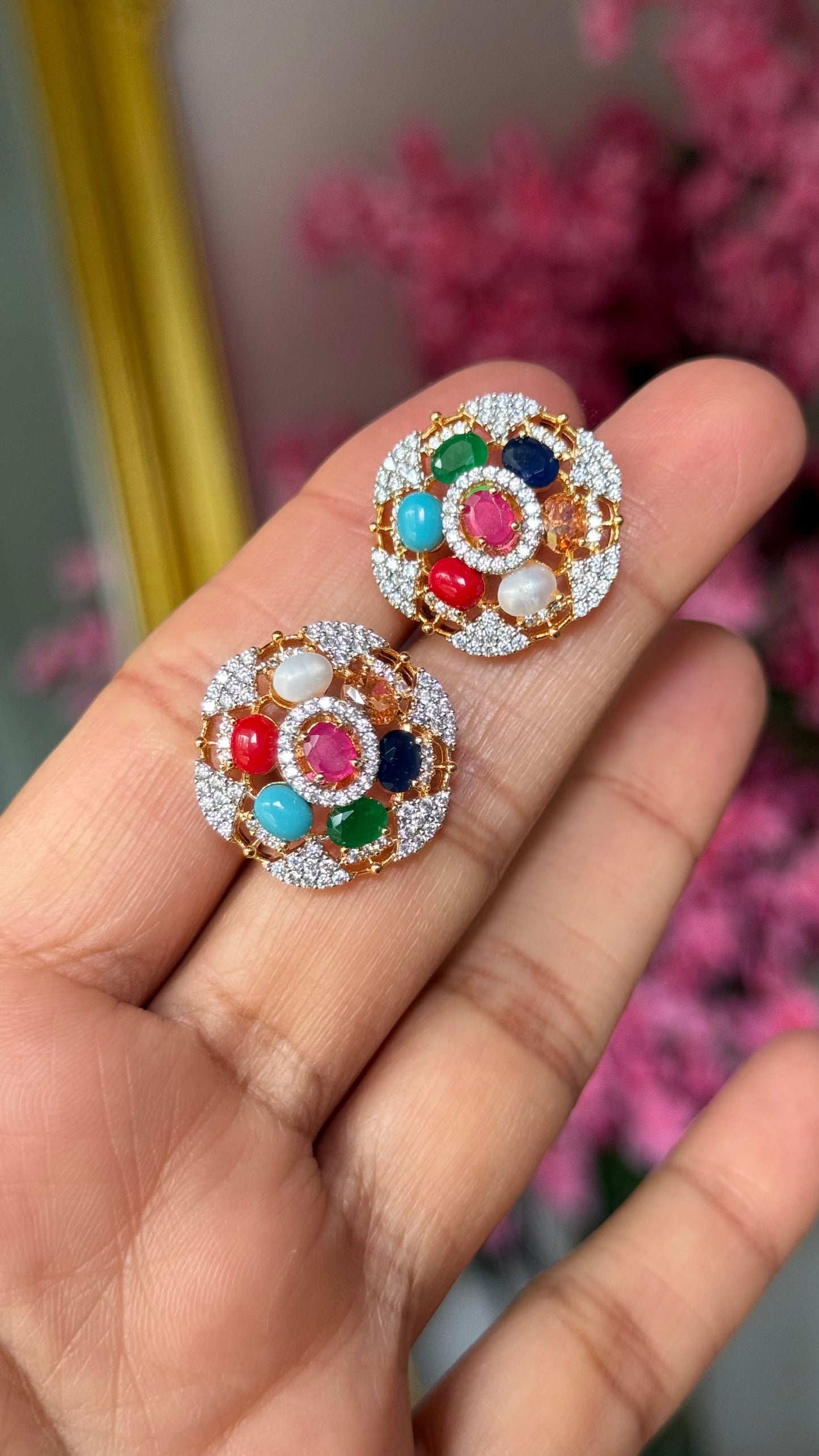gold plated multi navratan studs