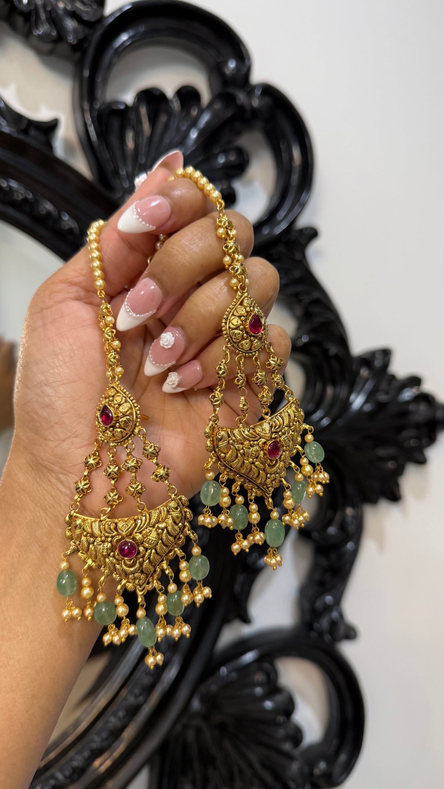 Gold plated earrings with attached sahare Sandookh collection