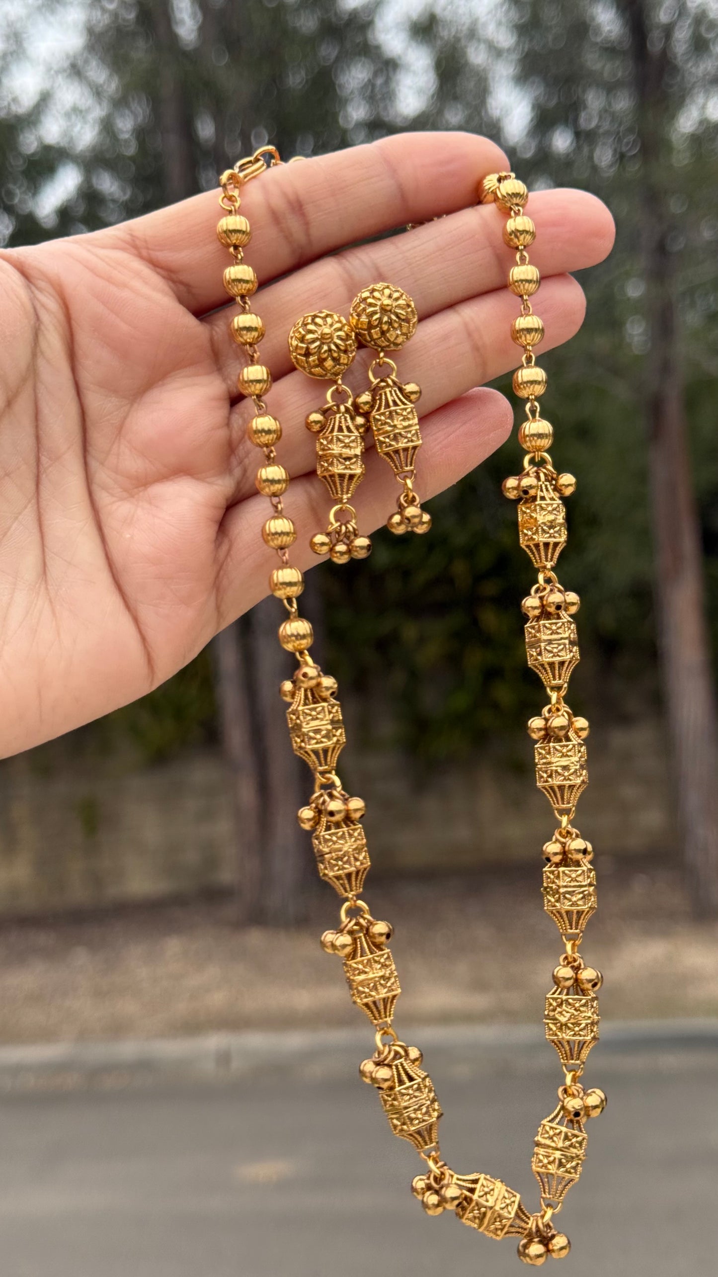 Antique gold plated necklace with traditional Indian design
