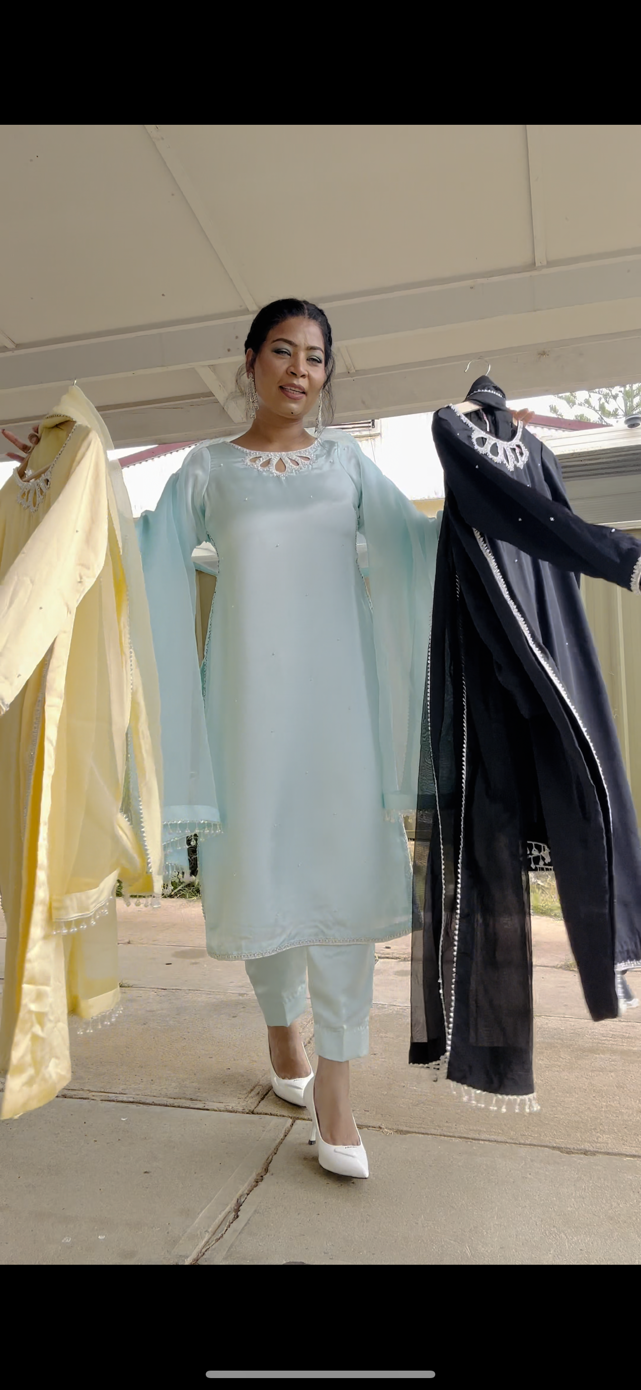 Three piece Pakistani hand work outfit black