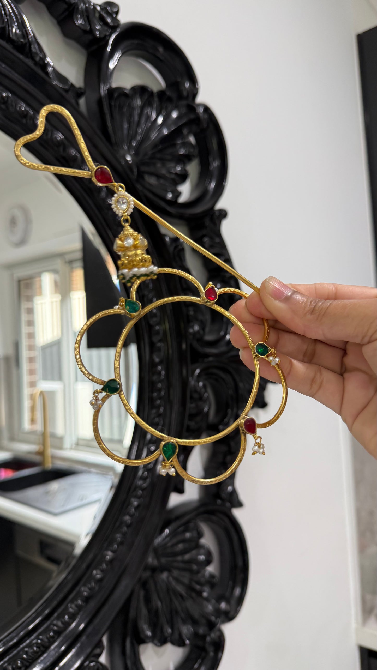 Pachi Kundan Hair Bun Accessory with Stick | Gold Plated | Brass Base