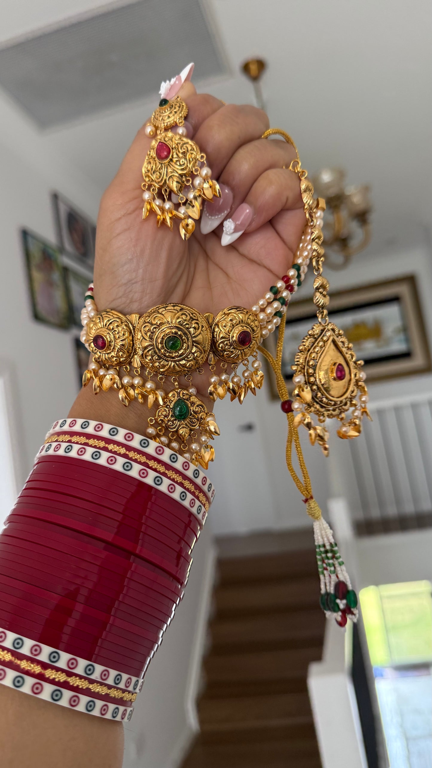 Bridal gold plated choker necklace with intricate detailing
