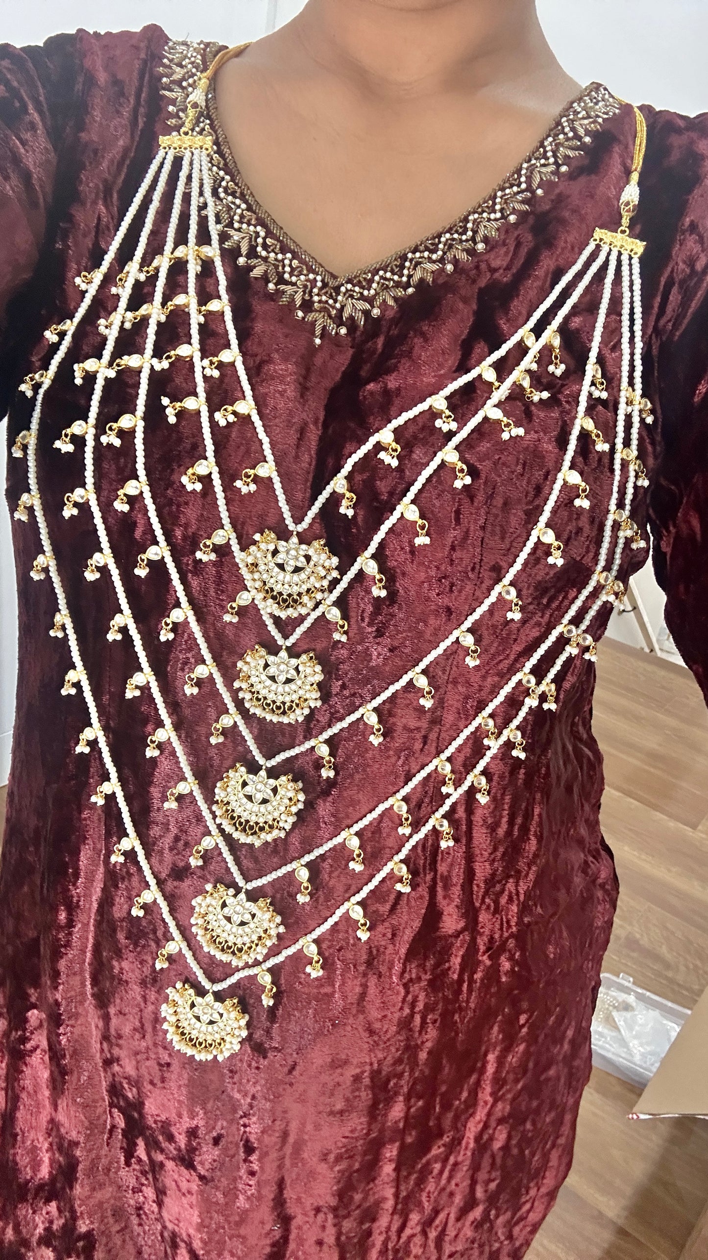 pachi kundan maharaani haar long necklace golden