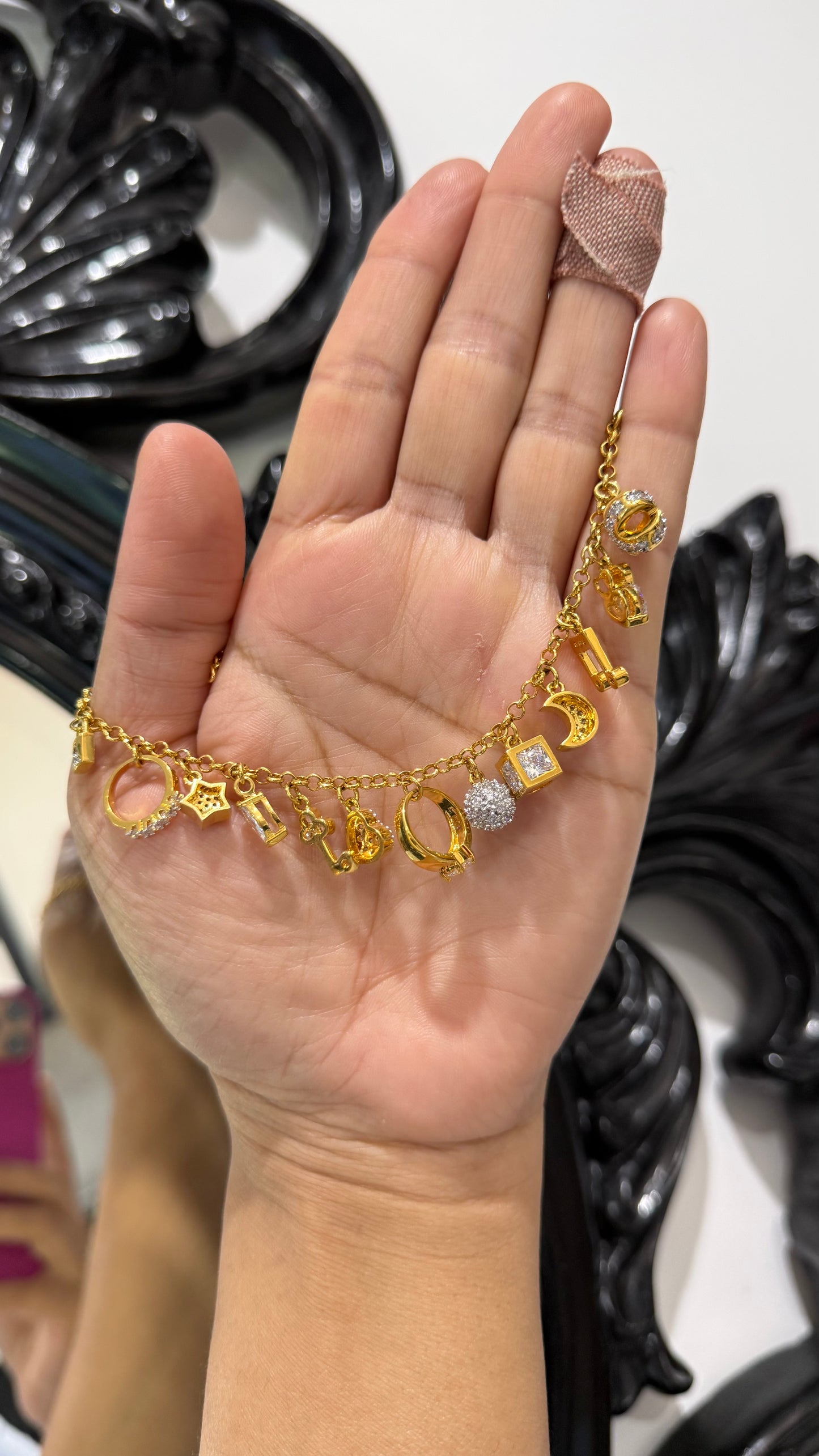 gold plated bracelet with charms free size