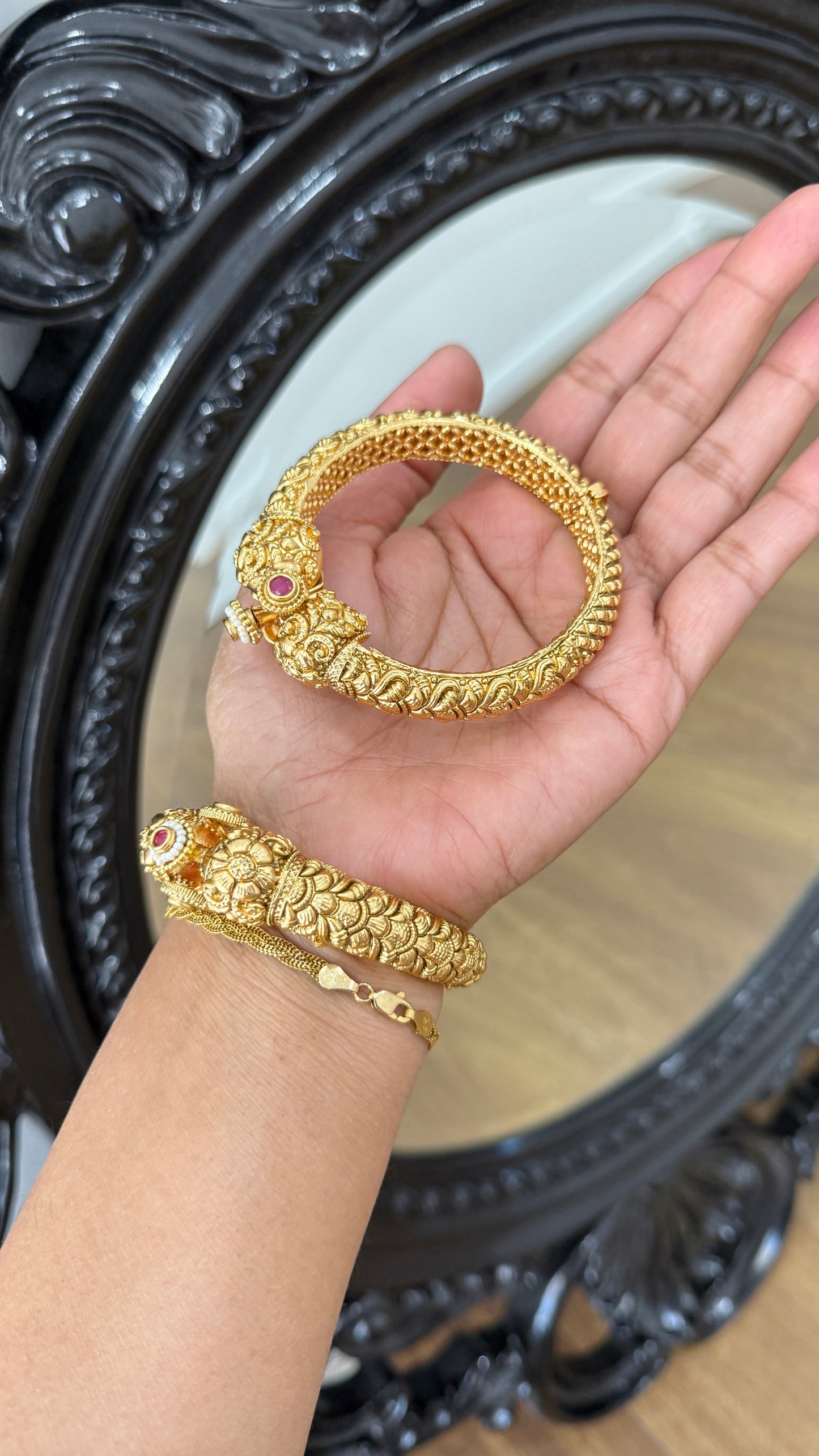 Gold plated kangan antique look Sandookh collection design no 14