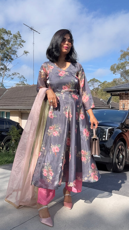 Organza suit anarkali style