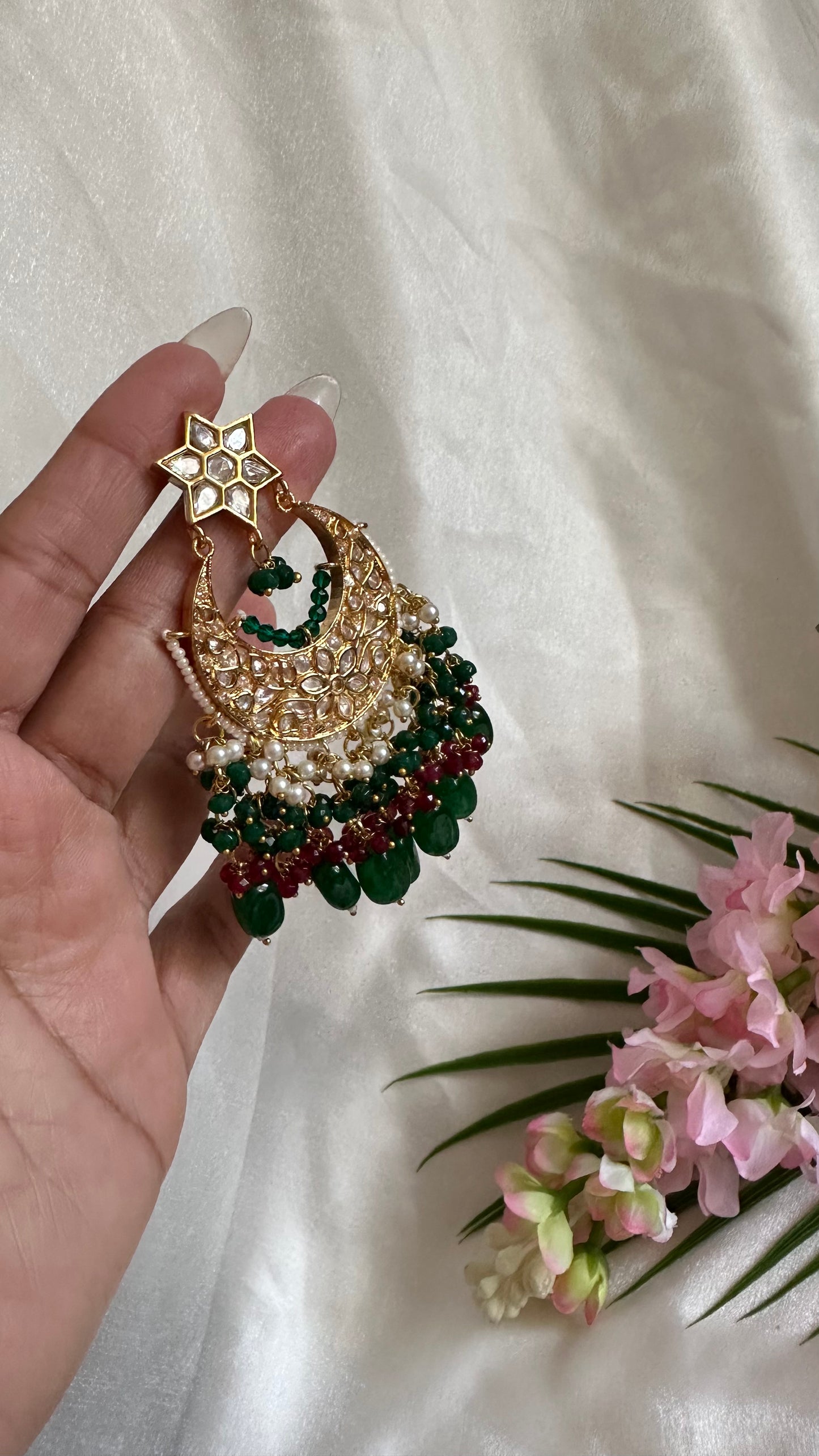 Long necklace raani haar green bridal or regular party wear