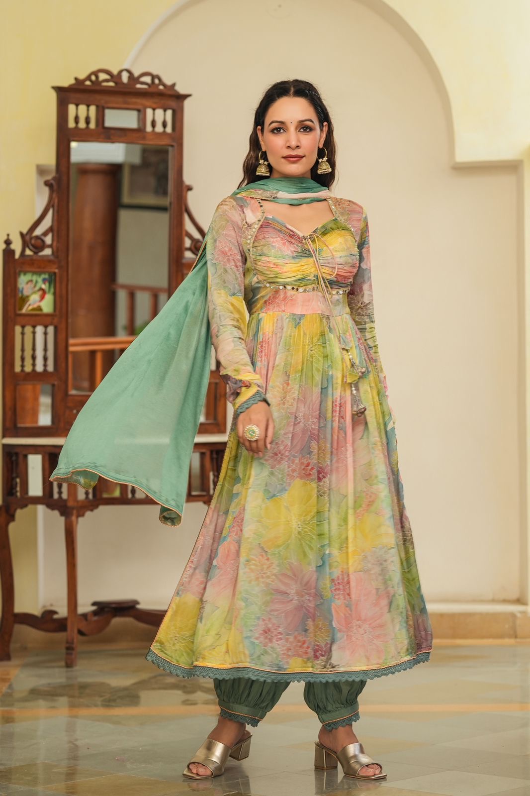 premium chinon anarkali with afgani pant outfit