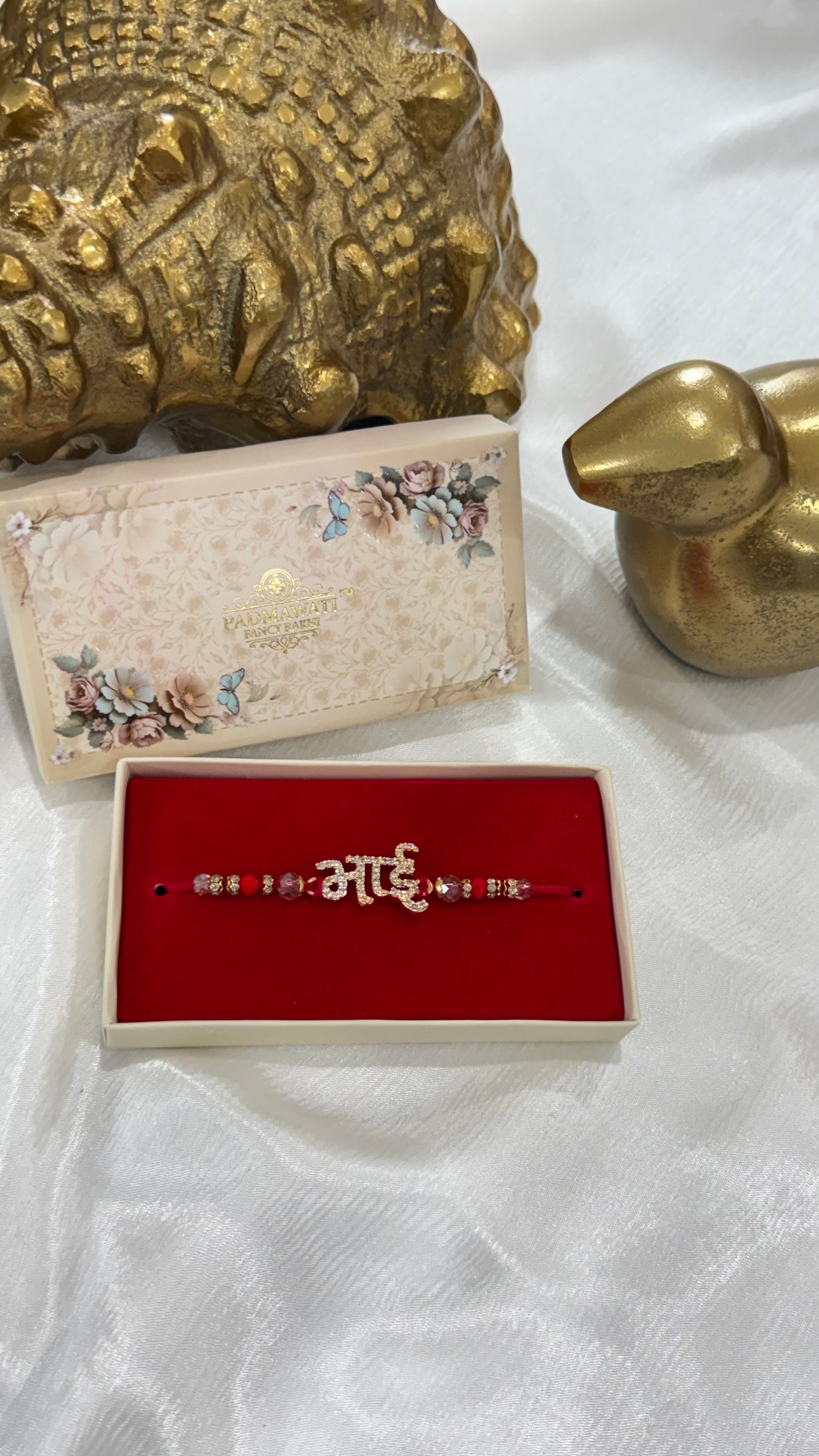 American diamond rakhi with hindi wording Bhai for Brother