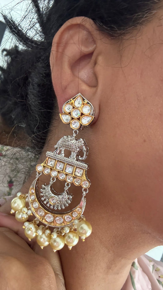 Uncut kundan earrings dual tone with pearl