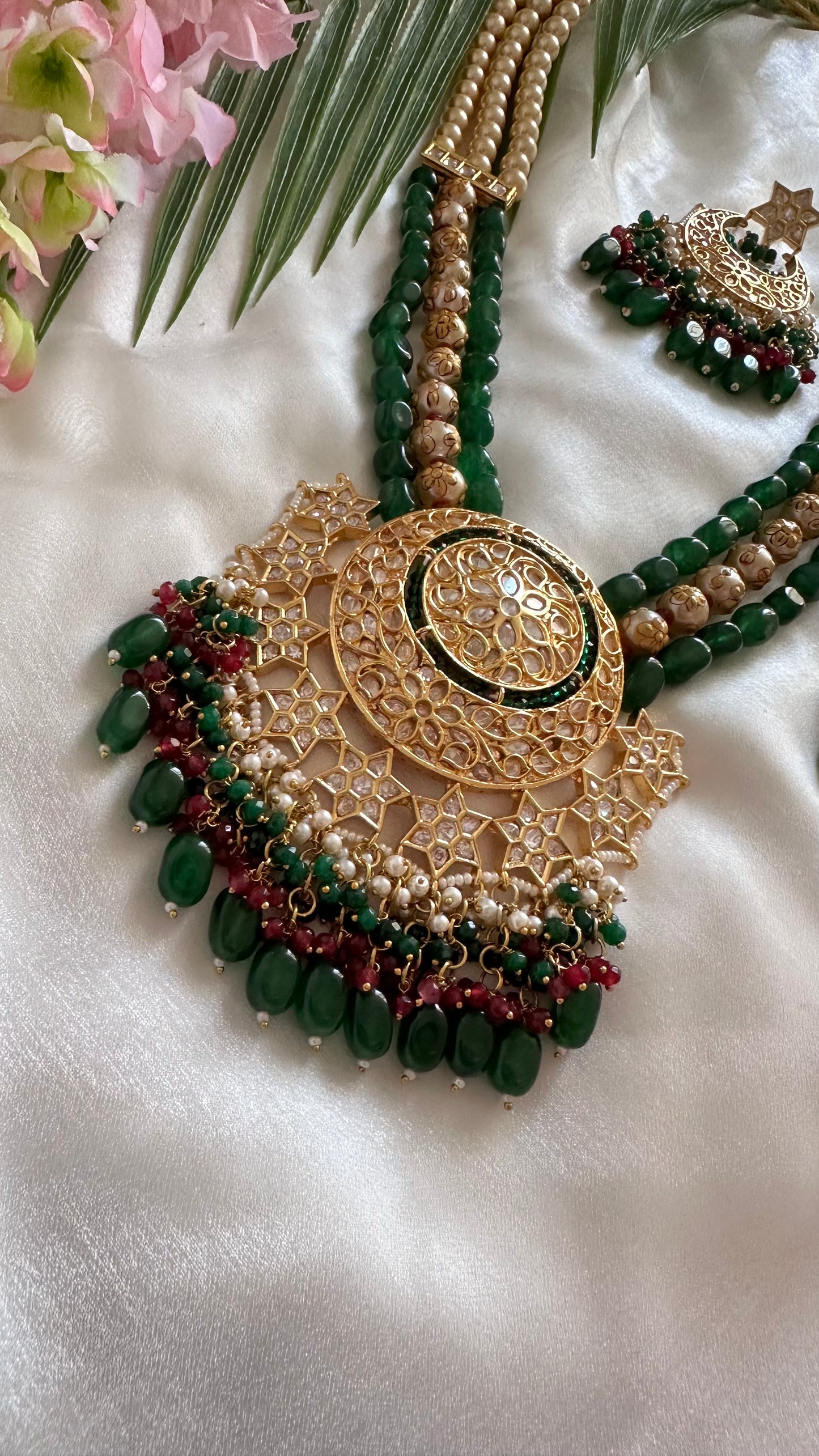 Long necklace raani haar green bridal or regular party wear