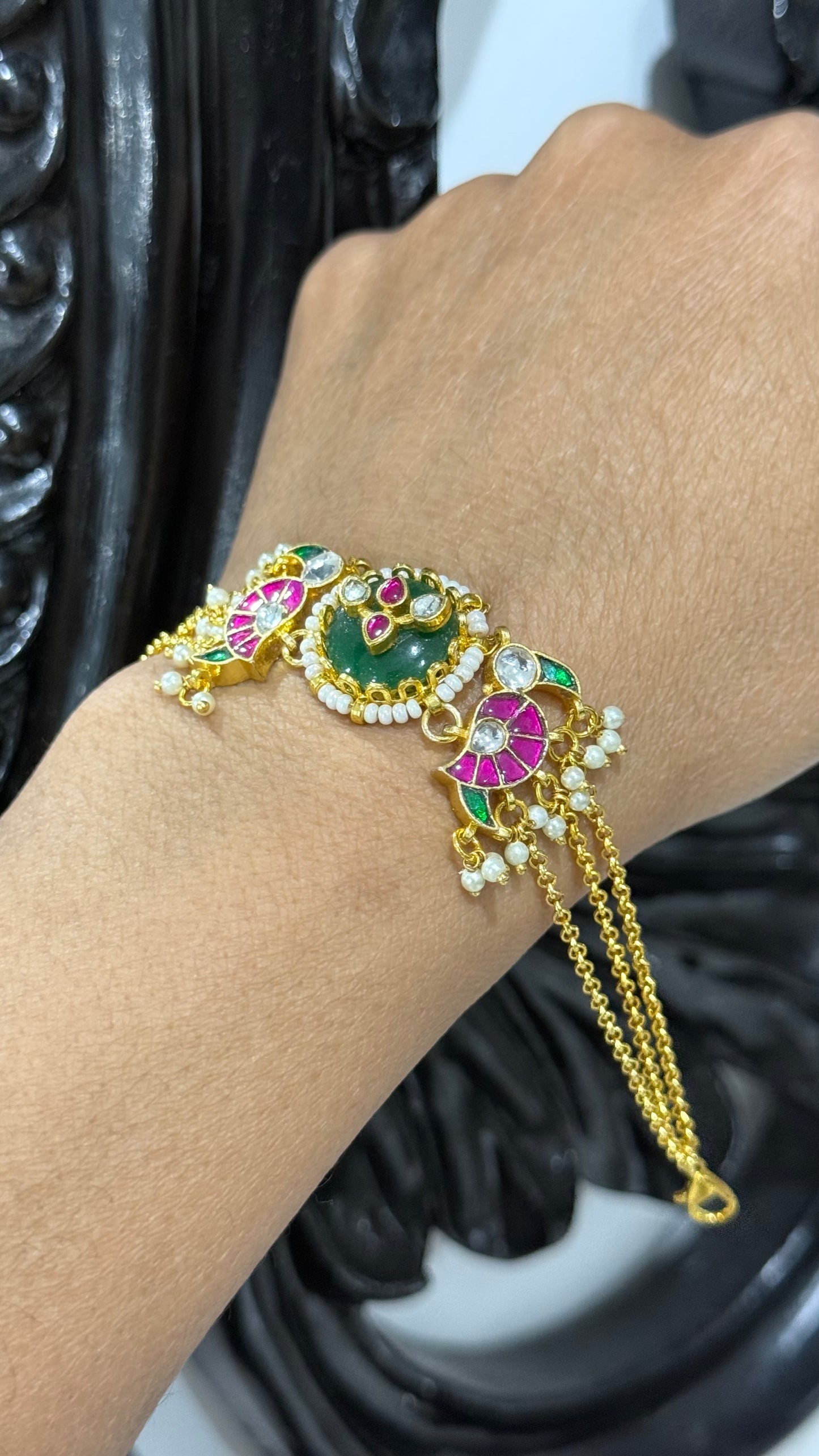 Premium Pachi Kundan Bracelet / Rakhi for Bhabi or sister